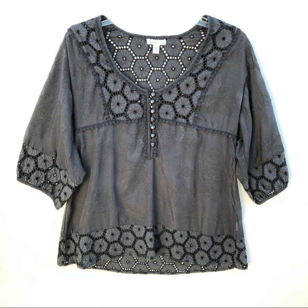 Anthropologie Kimchi Blue Black Eyelet Lace Top